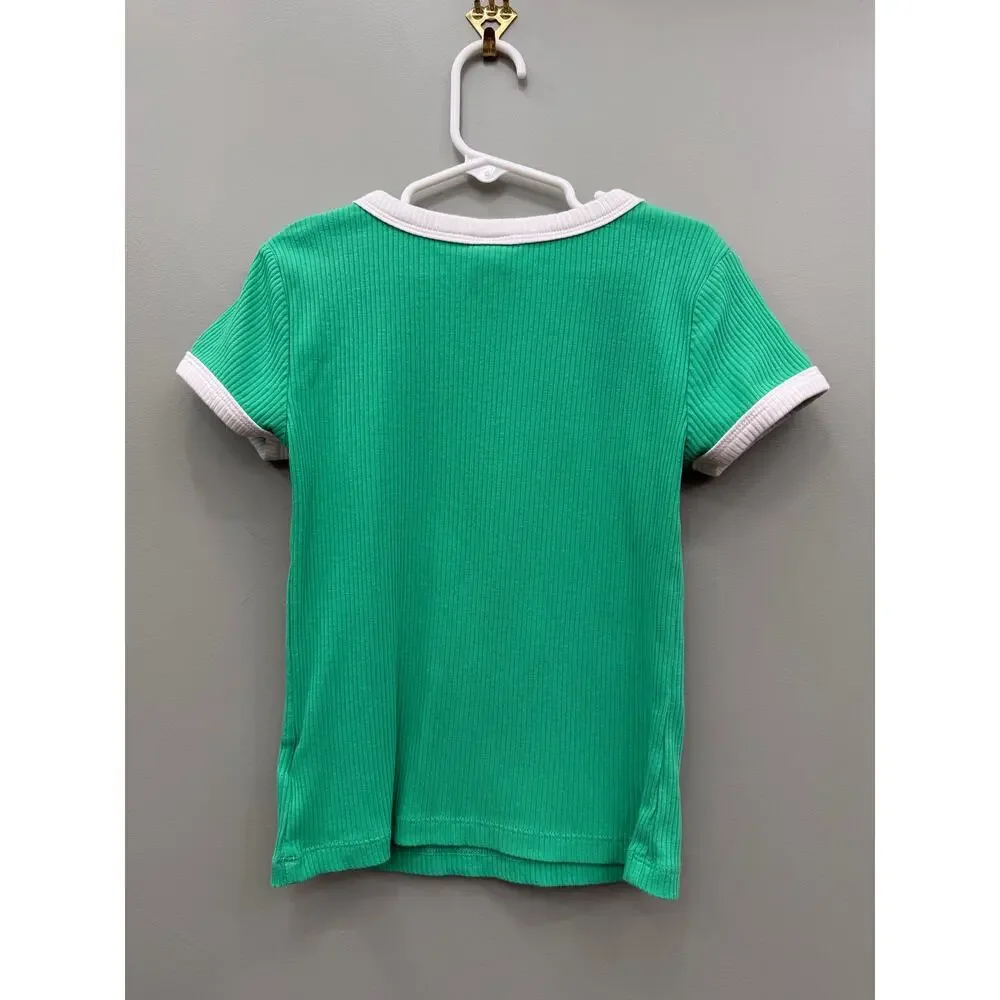 Old Navy Girls Always Fresh Daisy Graphic Ribbed Ringer Tee Green Size 8